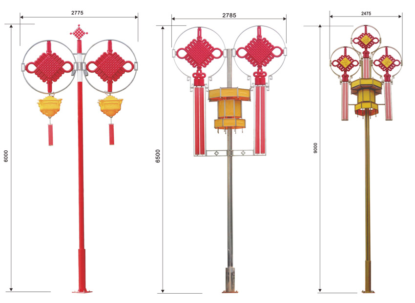 6米、9米高立桿中國結燈宮燈尺寸圖